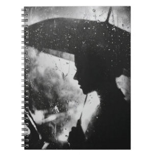Silhouette Umbrella Rainy Window Notebook
