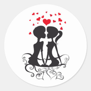 silhouette Valentine's Day couple Classic Round Sticker