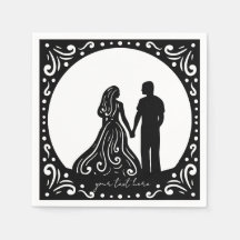 Silhouette Wedding Couple Black paper napkins