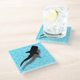 Silhouette Whale Shark in Swimming Pool Glass Coaster