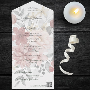 Silhouette Wildflower Bouquet with QR Code  All In All In One Invitation
