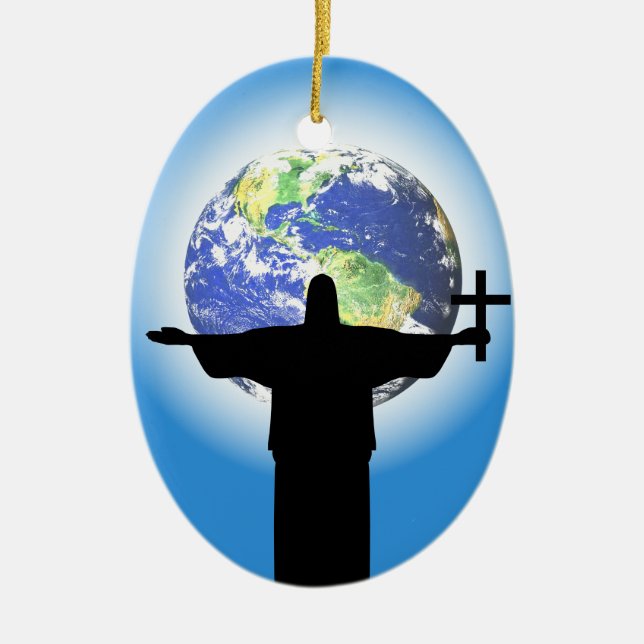 Silhouette with a cross ceramic tree decoration (Front)
