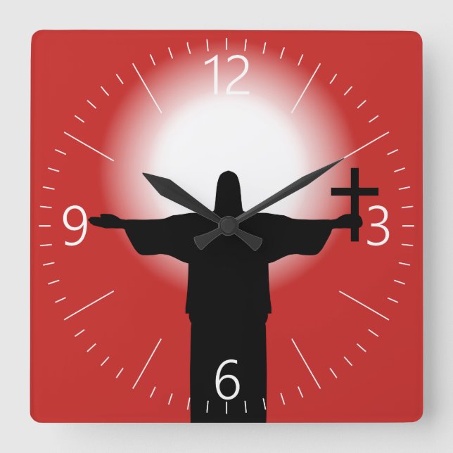 Silhouette with a cross square wall clock (Front)