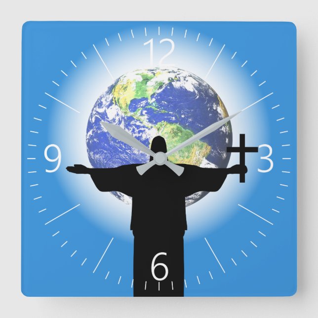 Silhouette with a cross square wall clock (Front)