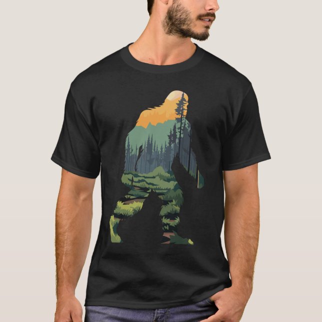 Silhouette with Scenic Forest Mountain Sunset gift T-Shirt (Front)
