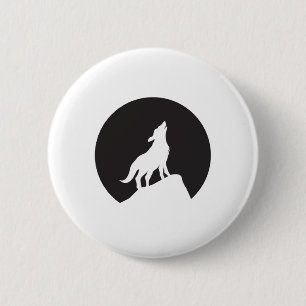 Silhouette Wolf on Rock with Moon 6 Cm Round Badge