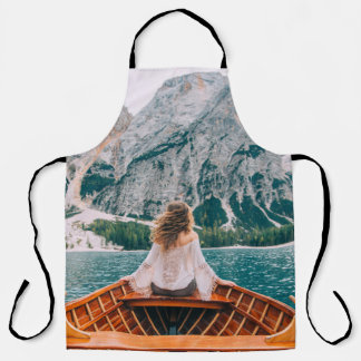 Silhouette Woman Alpine Lake Nature Apron