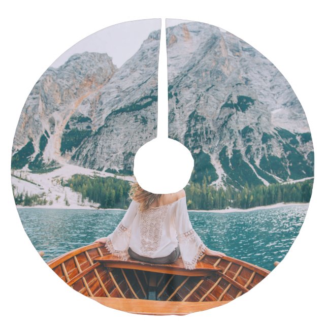 Silhouette Woman Alpine Lake Nature Brushed Polyester Tree Skirt (Front)