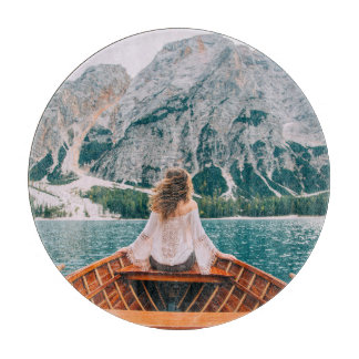 Silhouette Woman Alpine Lake Nature Cutting Board