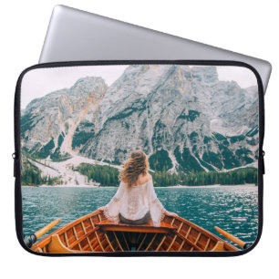 Silhouette Woman Alpine Lake Nature Laptop Sleeve