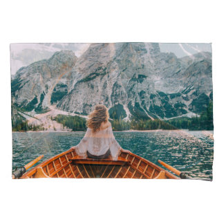 Silhouette Woman Alpine Lake Nature Pillowcase