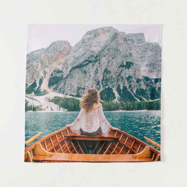 Silhouette Woman Alpine Lake Nature Tapestry (Front)