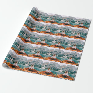 Silhouette Woman Alpine Lake Nature Wrapping Paper