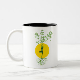 Silhouette Woman Tree Yoga Meditation Two-Tone Coffee Mug