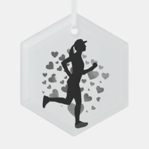 Silhouette Women Running Runner Sport Glass Tree Decoration