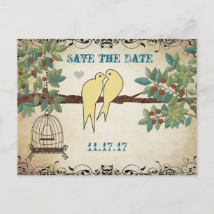 Silhouette Yellow Birds Bird Cage Save the Date Announcement Postcard