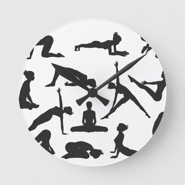 Silhouette Yoga poses Round Clock (Front)