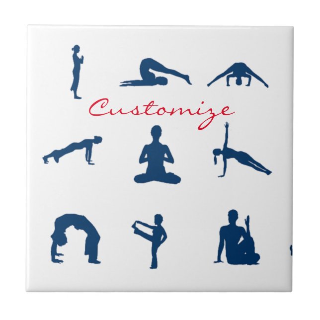 Silhouette Yoga Poses Thunder_Cove Ceramic Tile (Front)