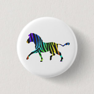 Silhouette Zebra Black and Rainbow 3 Cm Round Badge
