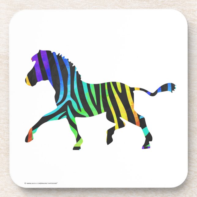 Silhouette Zebra Black and Rainbow Coaster (Front)
