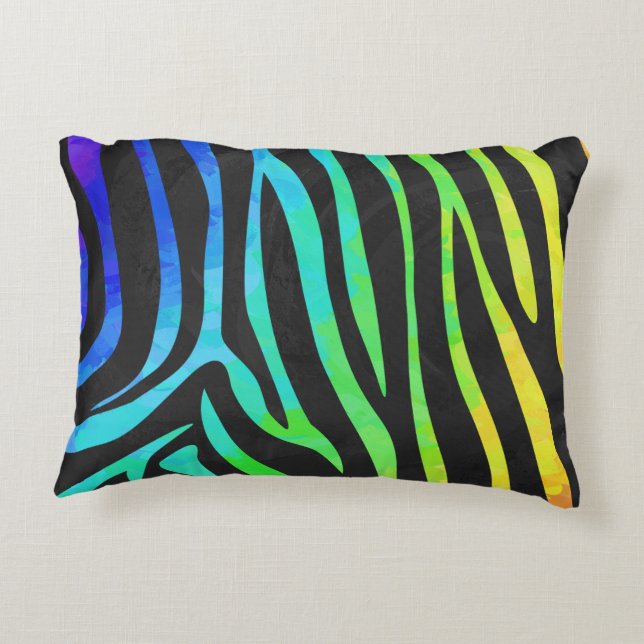 Silhouette Zebra Black and Rainbow Decorative Cushion (Back)