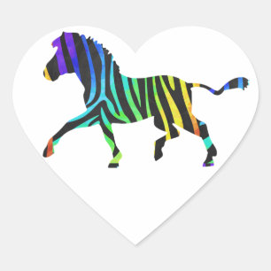 Silhouette Zebra Black and Rainbow Heart Sticker