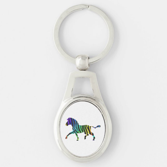 Silhouette Zebra Black and Rainbow Key Ring (Front)