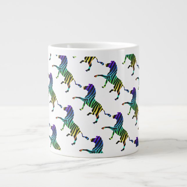 Silhouette Zebra Black and Rainbow Large Coffee Mug (Front)