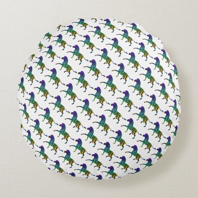 Silhouette Zebra Black and Rainbow Round Cushion (Front)