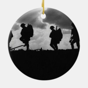 Silhouetted Marching World War I Soldiers (1917) Ceramic Ornament