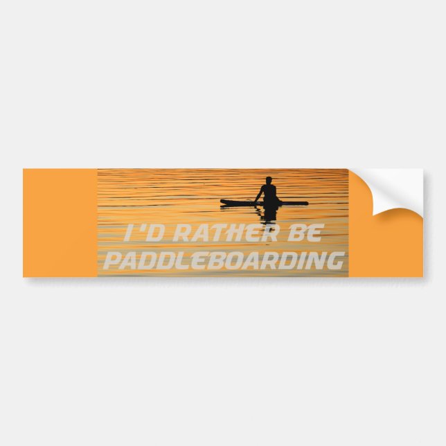 Silhouetted paddle boarder peaceful sunset bumper sticker (Front)