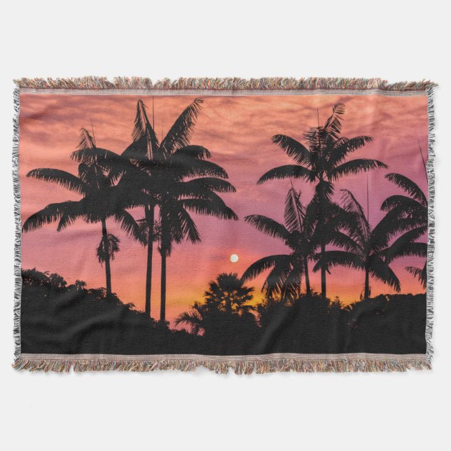 Silhouetted palm trees, Hawaii Throw Blanket (Front)