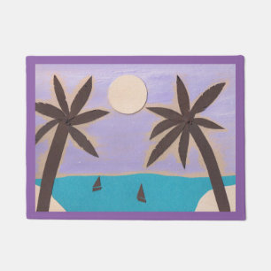 Silhouetted Palms and Lavender Sky Doormat