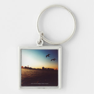 Silhouetted Tokyo Bay skyline at sunset Key Ring