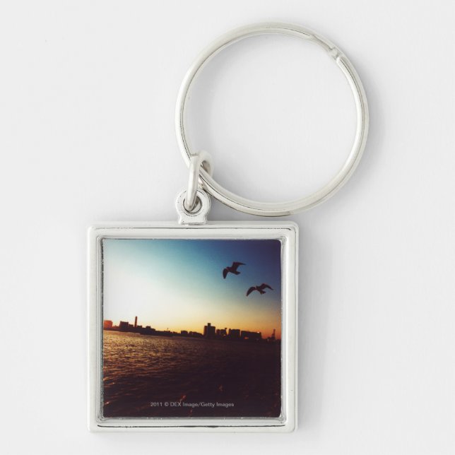 Silhouetted Tokyo Bay skyline at sunset Key Ring (Front)