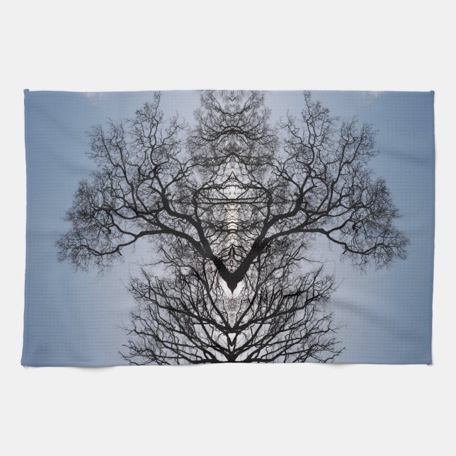 Silhouetted tree pattern and blue sky tea towel (Horizontal)