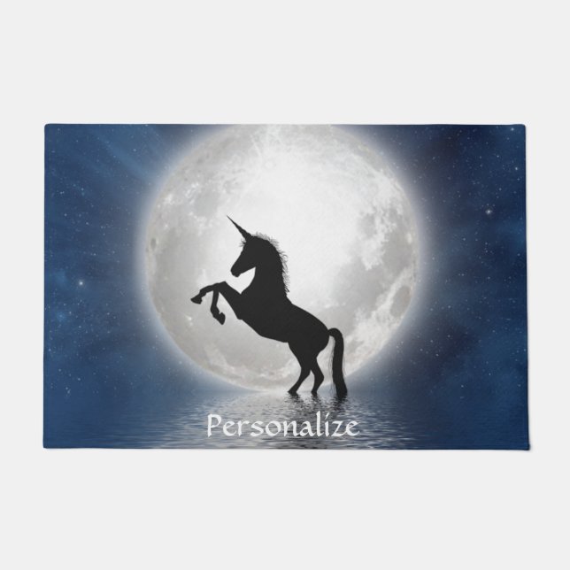 Silhouetted Unicorn Against Full Moon Personalised Doormat (Front)