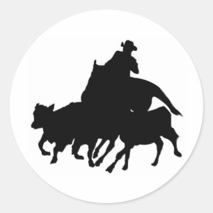 Silhouettes - Horses - Team Penning Classic Round Sticker