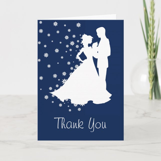 Silhouettes Navy Blue Wedding Thank You (Front)