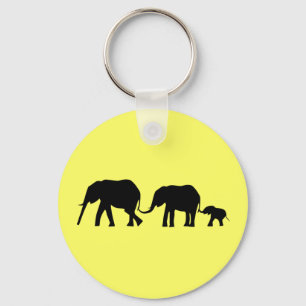 Silhouettes of 3 Elephants Holding Tails Key Ring