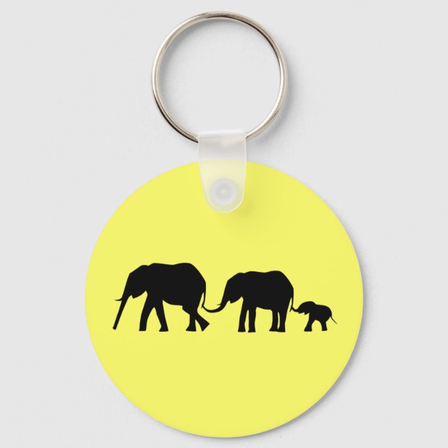 Silhouettes of 3 Elephants Holding Tails Key Ring (Front)