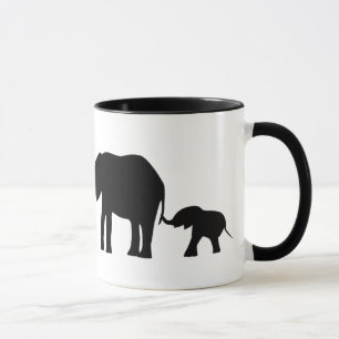 Silhouettes of 3 Elephants Holding Tails Mug