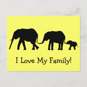 Silhouettes of 3 Elephants Holding Tails Postcard