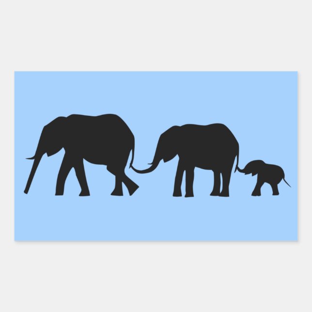 Silhouettes of 3 Elephants Holding Tails Rectangular Sticker (Front)
