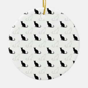 Silhouettes Of Black and White Cats Ceramic Ornament