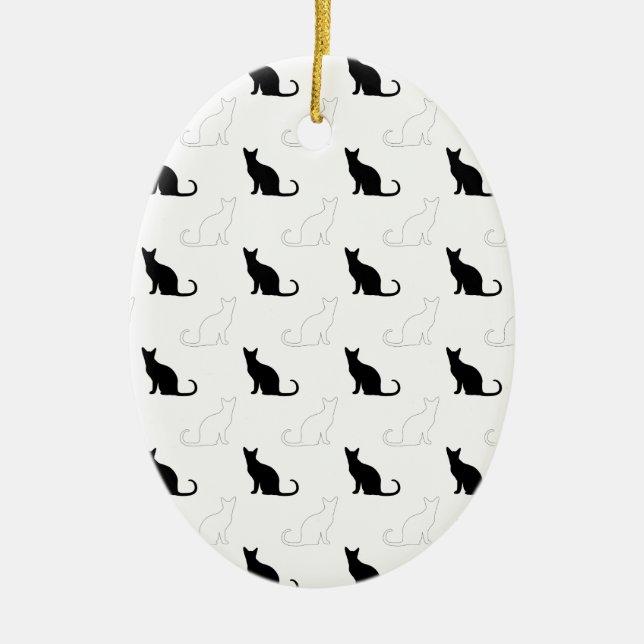 Silhouettes Of Black and White Cats Ceramic Tree Decoration (Front)