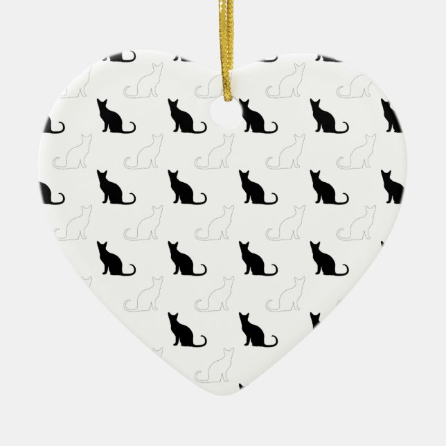 Silhouettes Of Black and White Cats Ceramic Tree Decoration (Front)