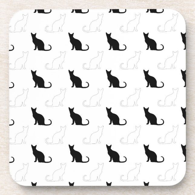 Silhouettes Of Black and White Cats Coaster (Front)