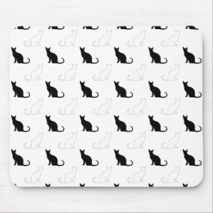 Silhouettes Of Black and White Cats Mouse Pad