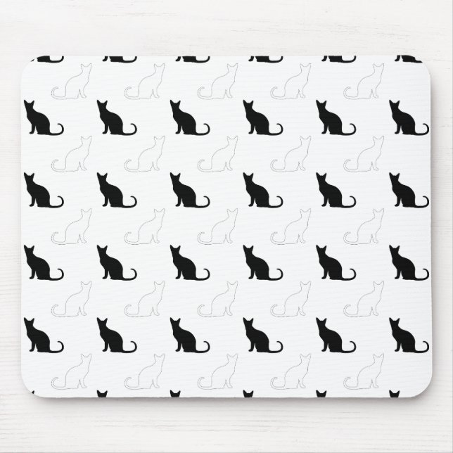 Silhouettes Of Black and White Cats Mouse Pad (Front)